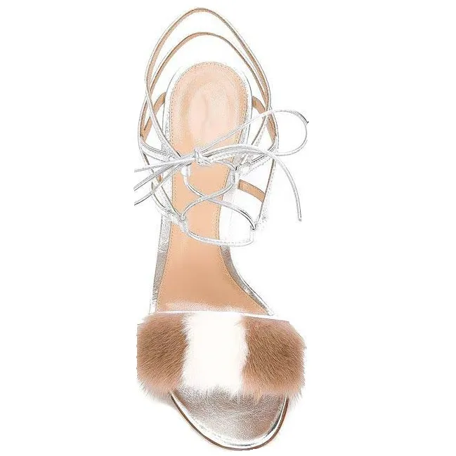 Summer Strap Fur Leather High Heel Sandals