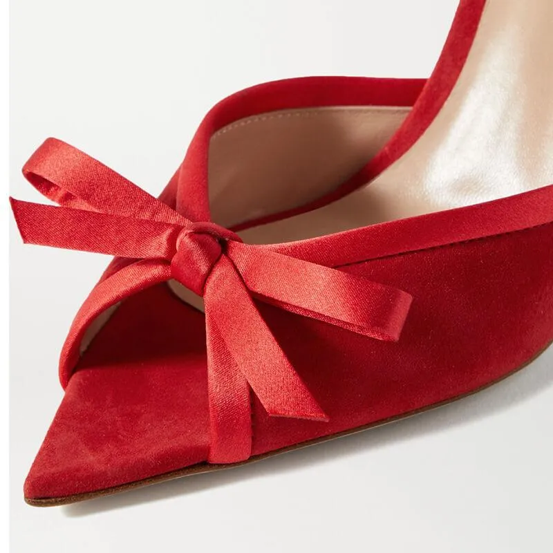 Summer Suede Bow Peep Toe High Heel Mule Sandals