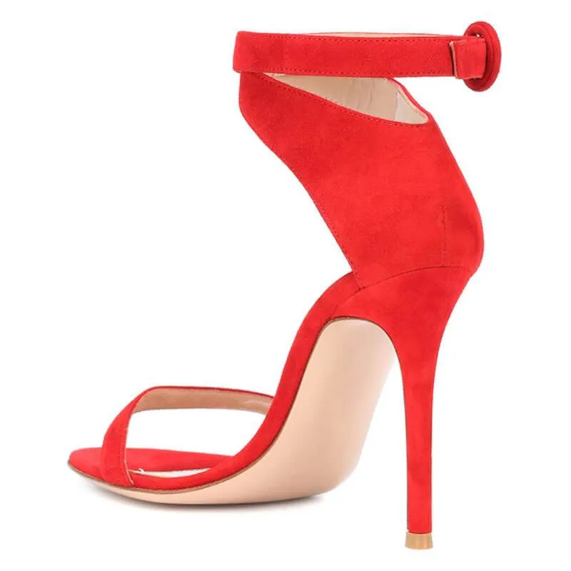 Summer Suede Buckle Open Toe Stiletto Heel Sandals