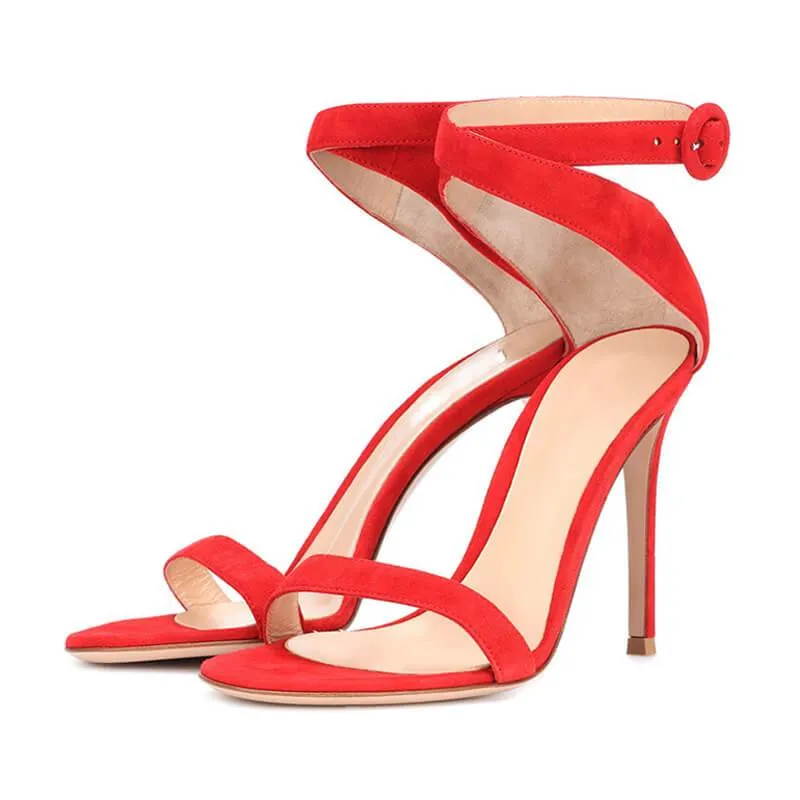 Summer Suede Buckle Open Toe Stiletto Heel Sandals