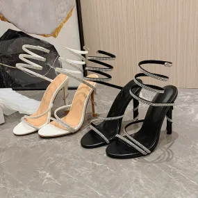 Summer Water Diamond Serpentine Wrap Stiletto Sandals