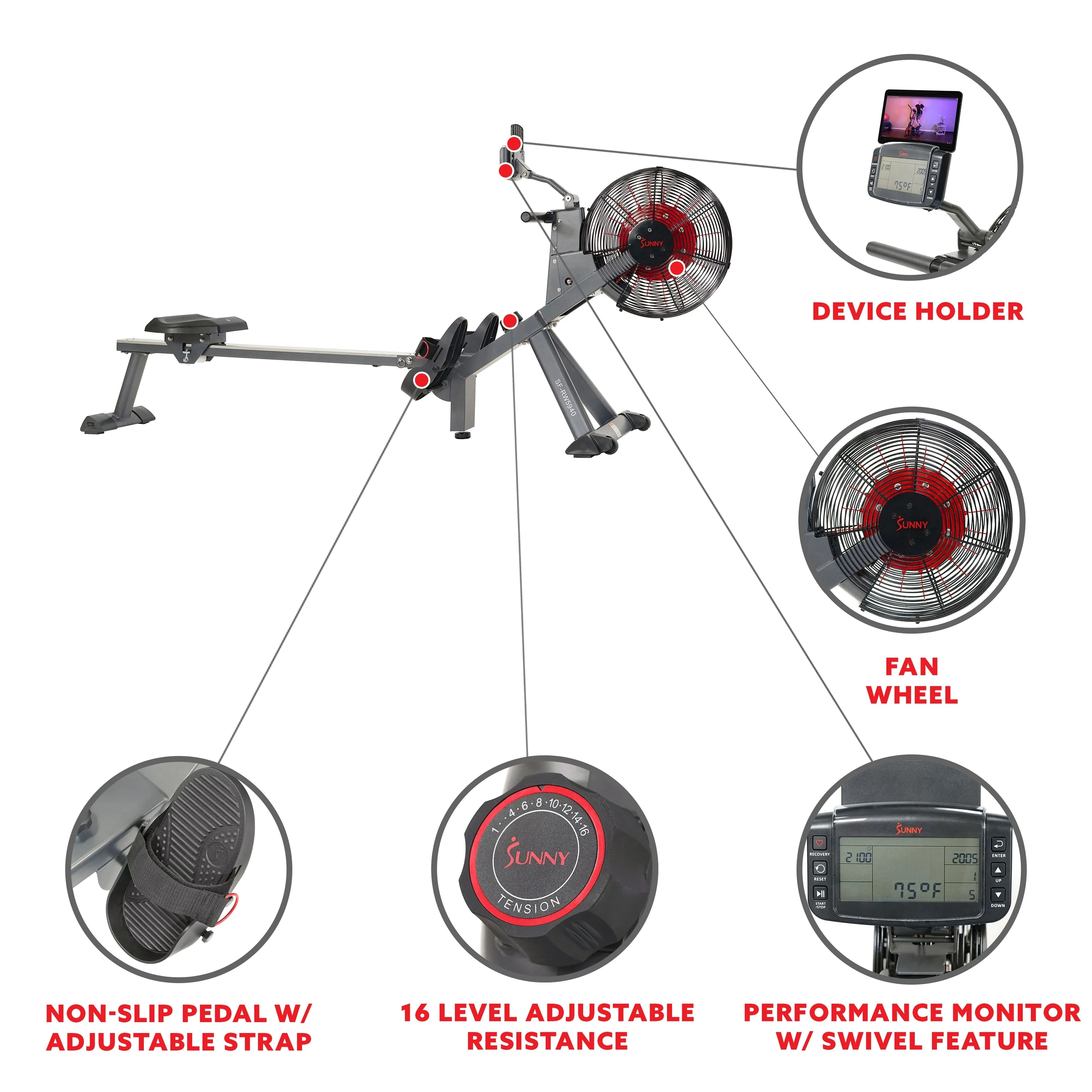 Sunny Health & Fitness Magnetic Air Rower