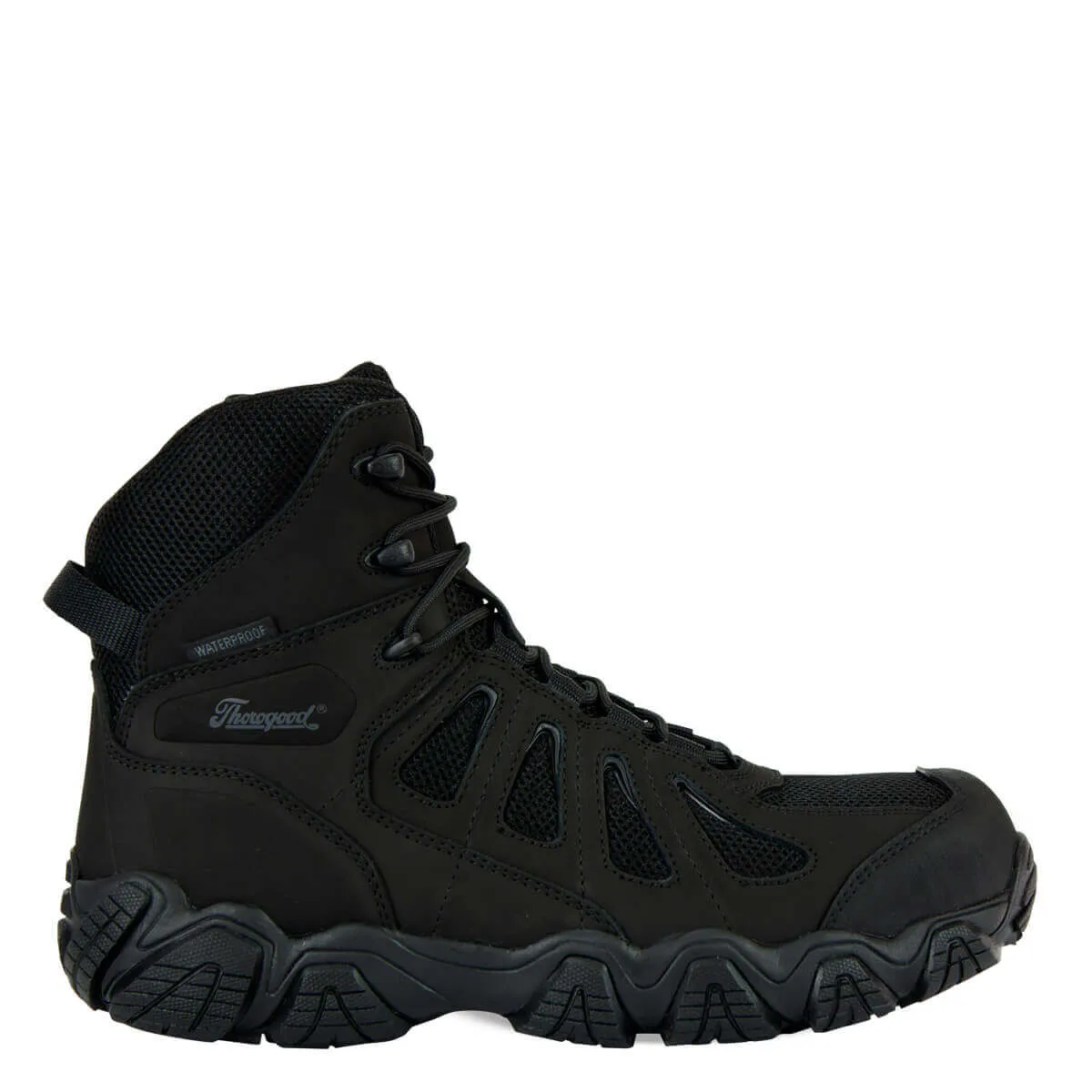 Thorogood Men's 6" Waterproof Side-Zipper Black Hiker Round Composite Toe Work Boot