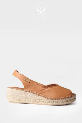 TONI PONS BERNIA TAN LOW WEDGE PEEP TOE ESPADRILLE SANDAL