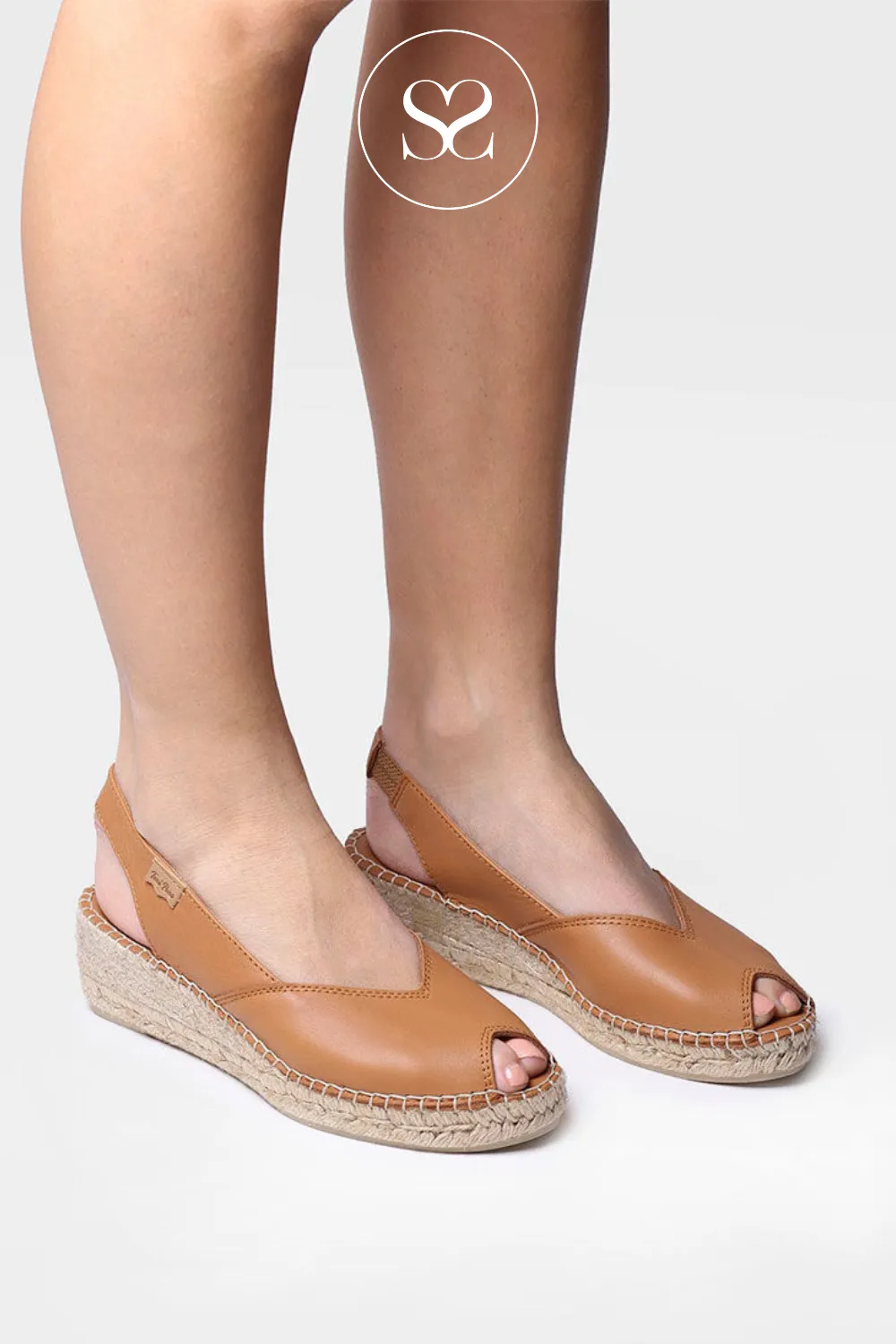 TONI PONS BERNIA TAN LOW WEDGE PEEP TOE ESPADRILLE SANDAL