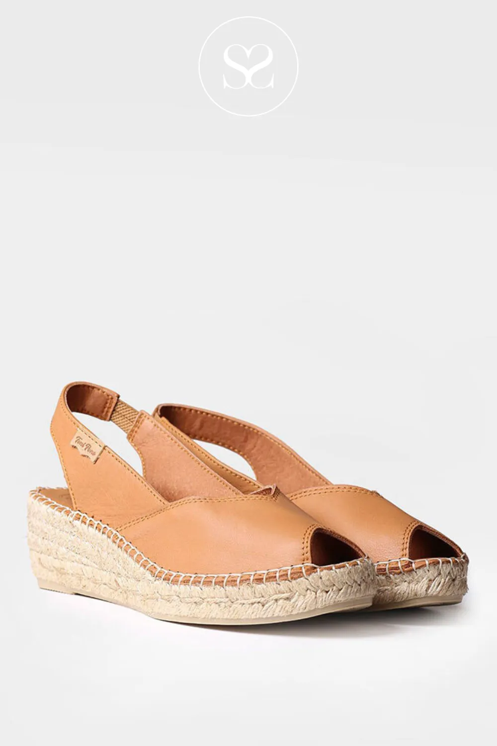 TONI PONS BERNIA TAN LOW WEDGE PEEP TOE ESPADRILLE SANDAL