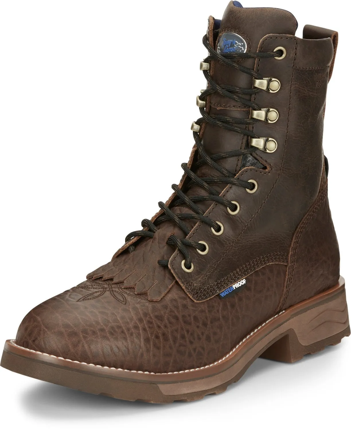 Tony Lama 8in WP CT Lacer Mens Dark Brown Timber Leather Cowboy Boots